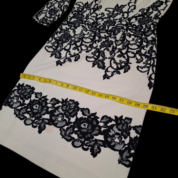 Adrianna Papell Ivory with Black Floral Lace-Print Sheath Dress  Women Size 10 - Picture 13 of 16
